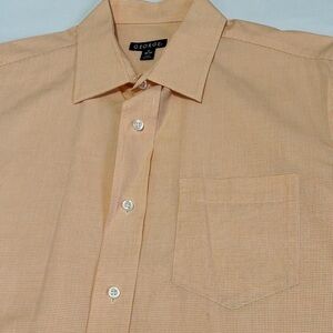 George Mens Medium Salmon Micro Check Long Sleeve Button Down Shirt Cotton.